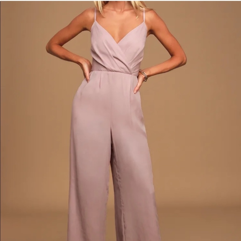 Lulus Call For Me Dusty Lavender Faux Wrap Jumpsuit Size S NWOT